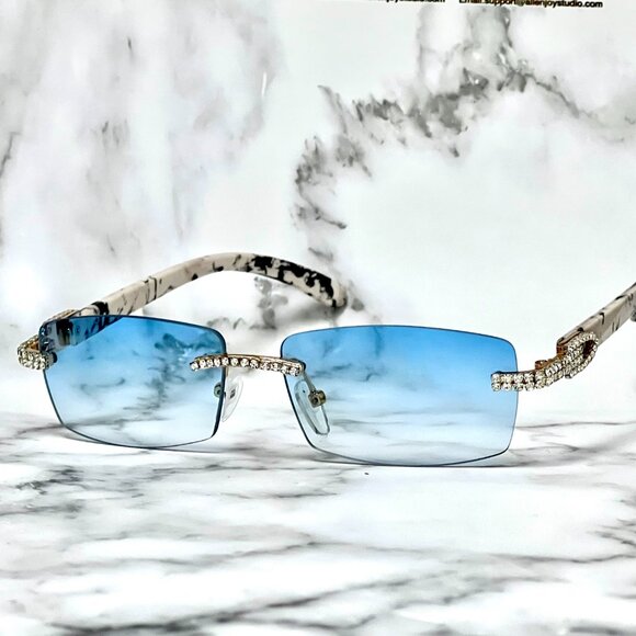 Men Women Sunglasses Blue Lens Fashion Diamond Retro‎ Classic Hip Hop Shades New - Picture 5 of 6